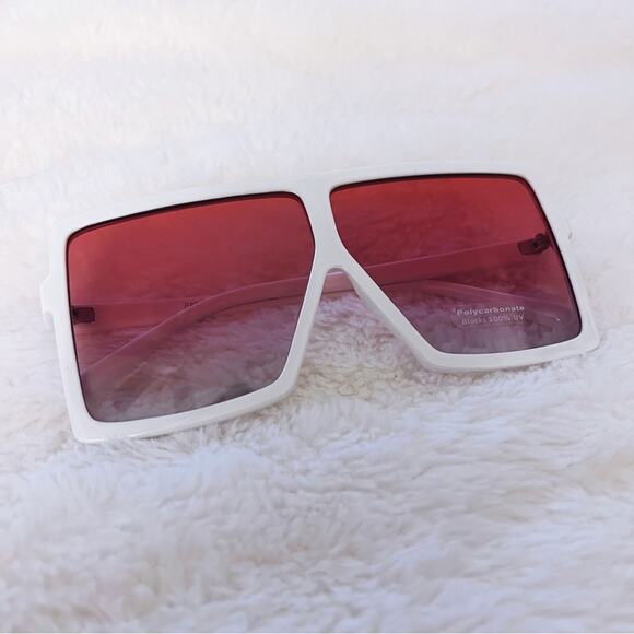 Ivonne White & Pink Oversized Square Sunglasses - Picture 1 of 8